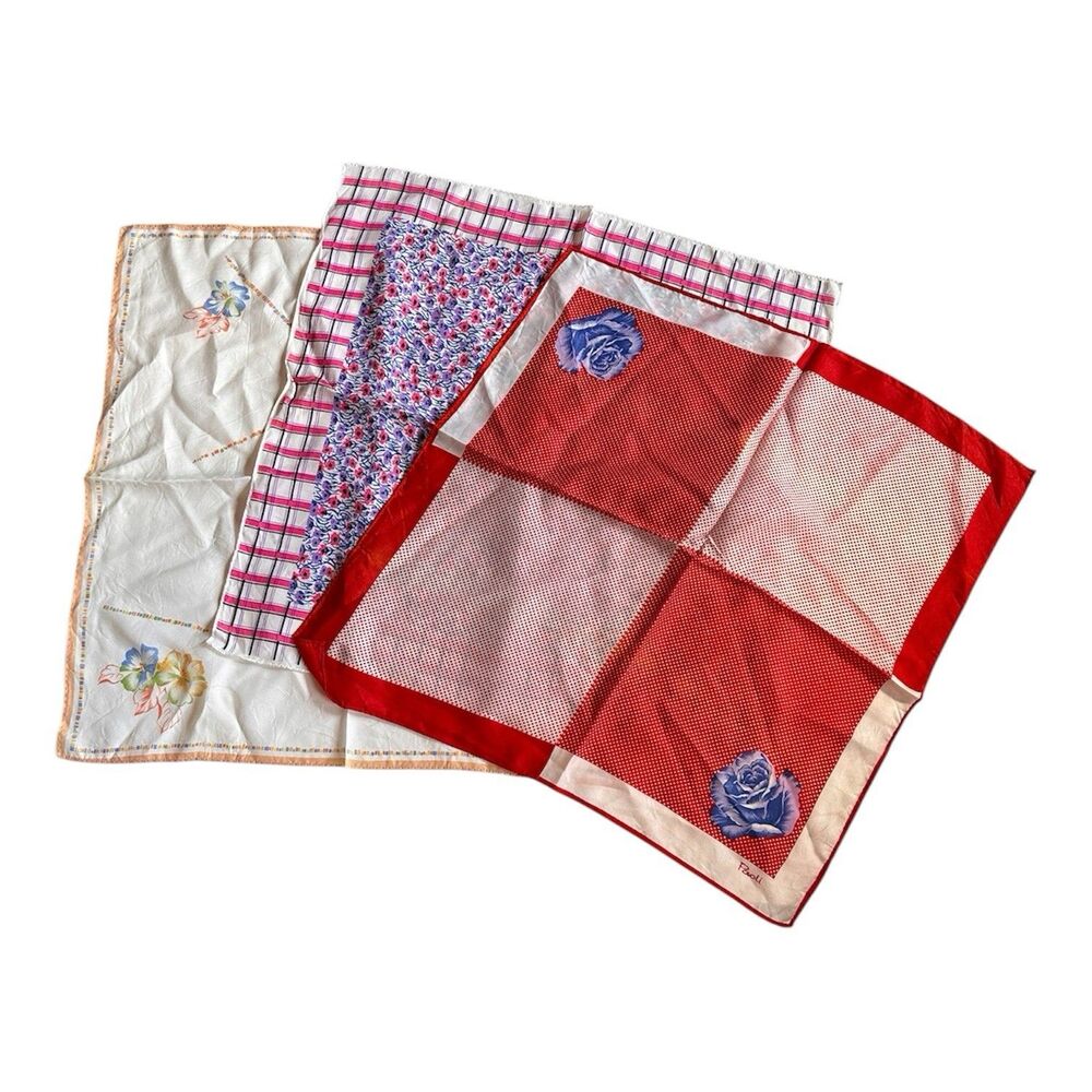 3X Vintage Paoli Square Scarf 21" x 21" Made In Japan, Acetate